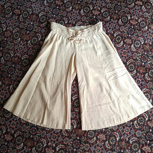 Linen Blend Wide-leg Culotte Pants - Picture 1 of 7